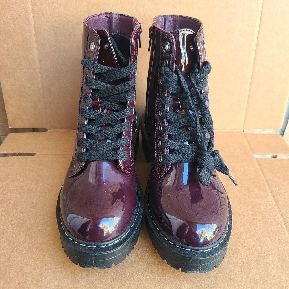 TRUE CRAFT Korri Womenâs Faux Leather Combat Boots Wine Size 6M